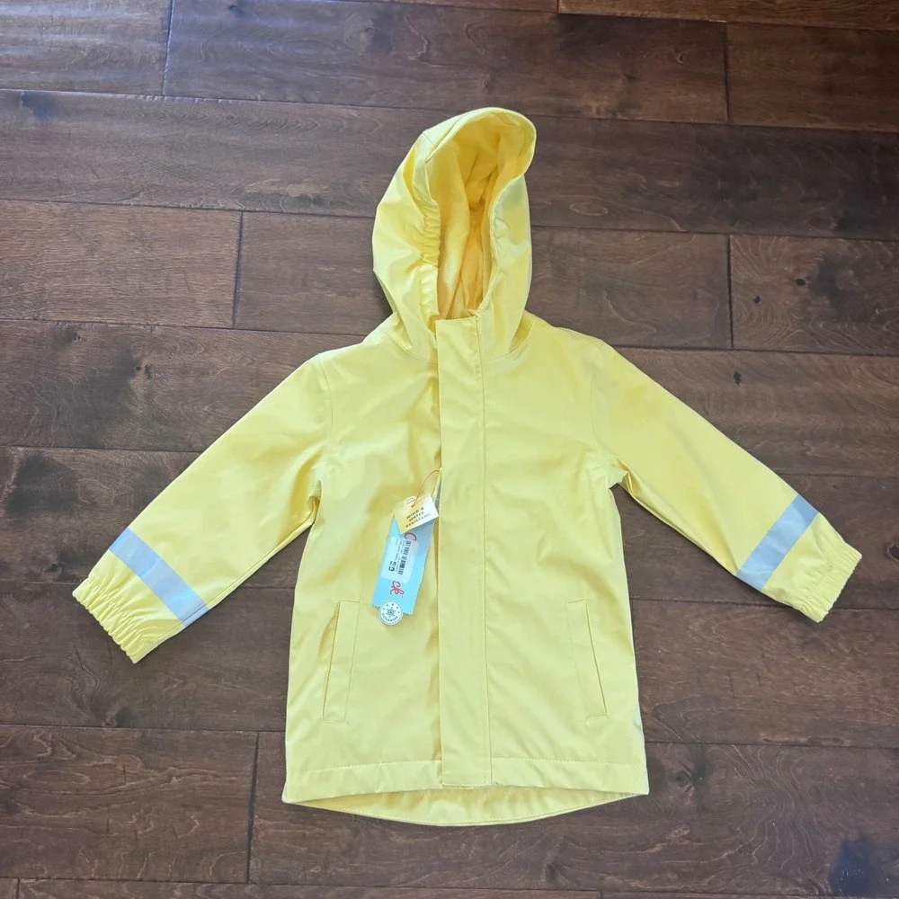 Cat & Jack Toddler Yellow Rain Jacket Wind Water Resistant Hooded Coat 2T NWT